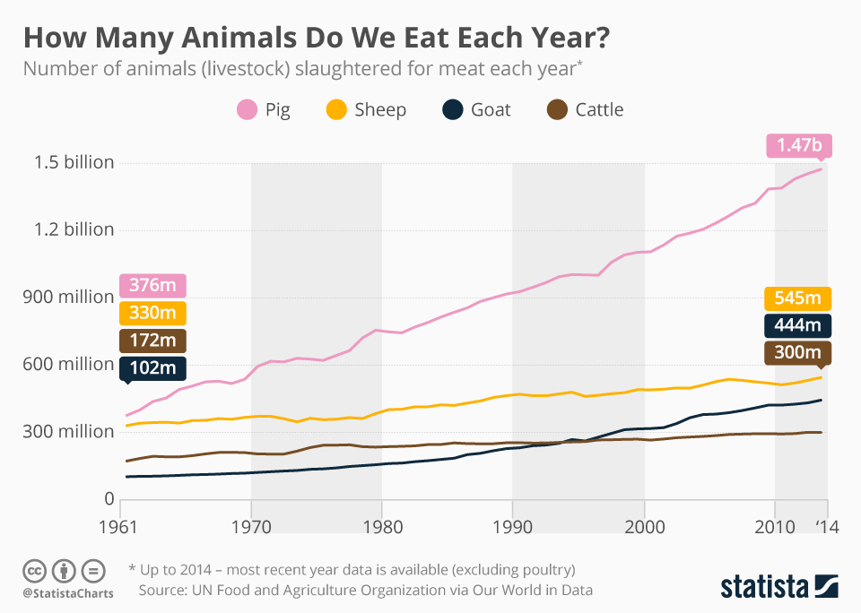 number of animals slaughtered for meat each year